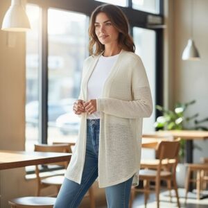 Alexandra + Oak Sheer White Open-Front Cardigan Sweater Coverup Layering Size XL